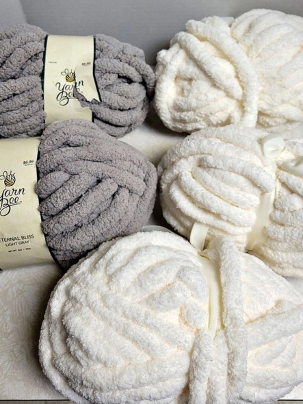 5 Yarn Bee Eternal Bliss Yarn Skeins Gray & Cream